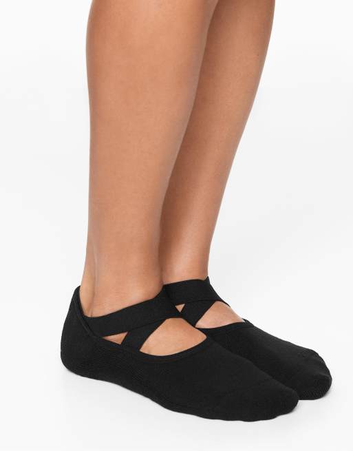 OYSHO 2 Pairs Of Cotton Blend Yoga And Pilates Socks With Crossover Straps In Black