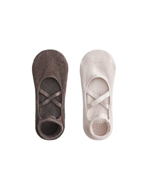 OYSHO 2 pairs of cotton blend yoga and pilates socks with crossover straps in sand