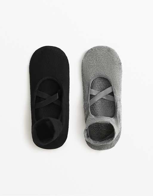 OYSHO 2 pairs of cotton blend yoga and pilates socks with crossover straps in black