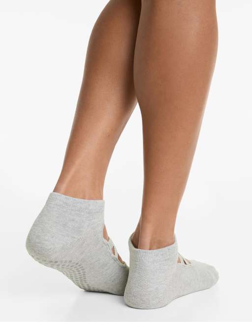 OYSHO 2 Pairs Of Cotton Blend Yoga And Pilates Socks With Crossover Straps In Burgundy