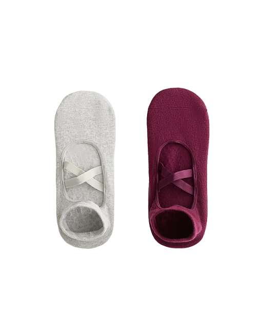 OYSHO 2 pairs of cotton blend yoga and pilates socks with crossover straps in burgundy