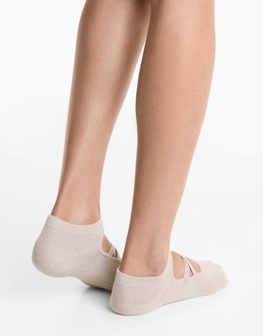 OYSHO 2 Pairs Of Cotton Blend Yoga And Pilates Socks With Crossover Straps In Pale Aqua Green