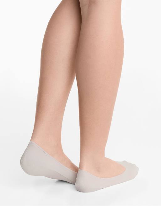 OYSHO 2 Pairs Of Medium Cut Invisible Socks With Rib Microfibre In Pale Ecru