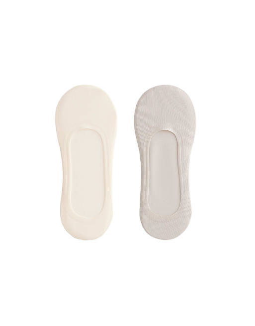 OYSHO 2 pairs of medium cut invisible socks with rib microfibre in pale ecru