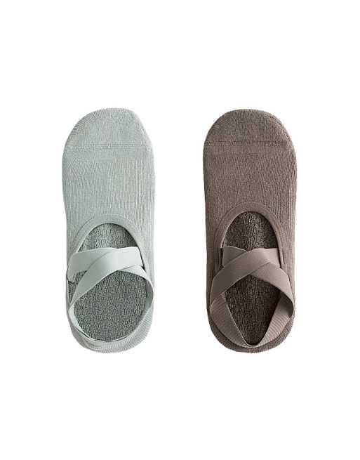 OYSHO 2 pairs of padded cotton blend yoga and pilates socks with crossover straps in green
