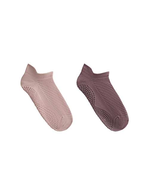 OYSHO 2 pairs of polyamide blend yoga and pilates sneaker socks in mauve-taupe
