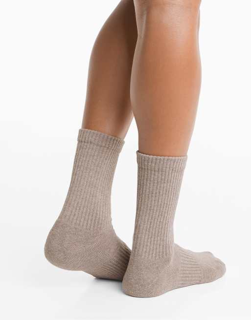 OYSHO 3 Pairs Of Cotton Blend Classic Sports Socks In Tan Melange