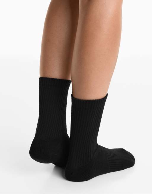 OYSHO 3 Pairs Of Cotton Blend Classic Sports Socks In Black