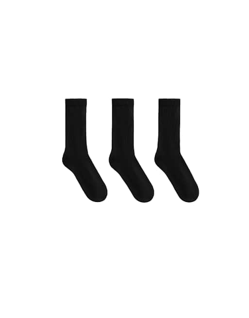 OYSHO 3 pairs of cotton blend classic sports socks in black