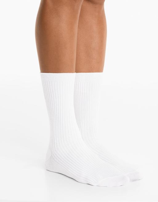 OYSHO 3 Pairs Of Cotton Blend Classic Sports Socks In White