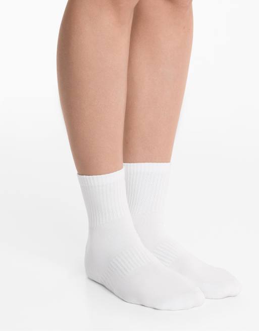 OYSHO 3 Pairs Of Cotton Blend Quarter Sports Socks In White
