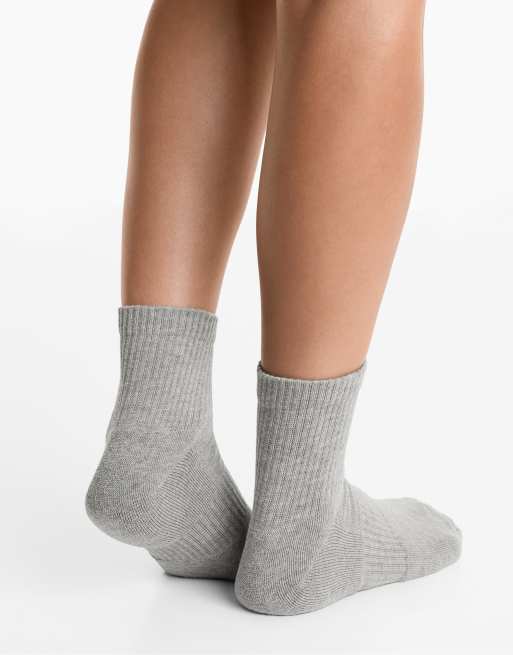 OYSHO 3 Pairs Of Cotton Blend Quarter Sports Socks In Mid-grey Melange