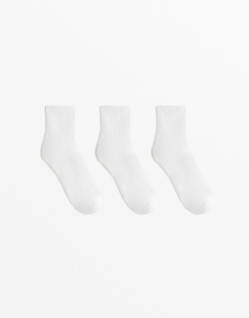 OYSHO 3 pairs of cotton blend quarter sports socks in white