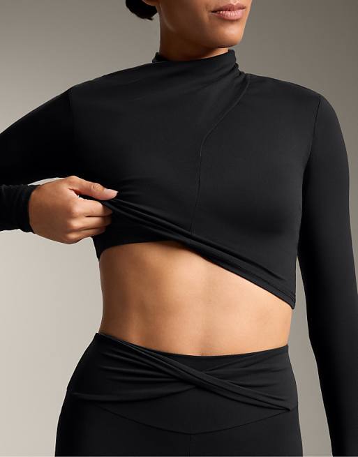 OYSHO Comfortlux Draped Neckline T-shirt In Black