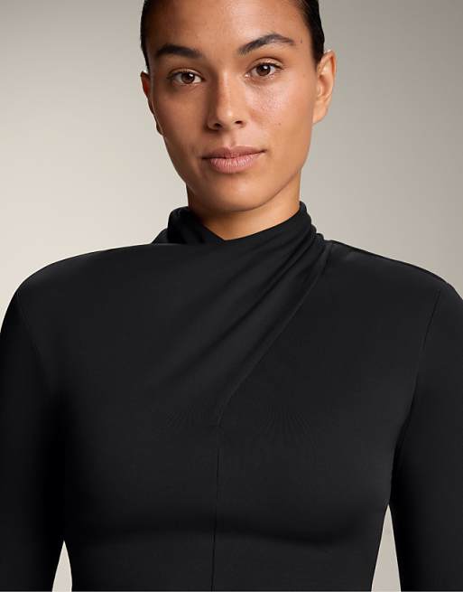 OYSHO Comfortlux Draped Neckline T-shirt In Black