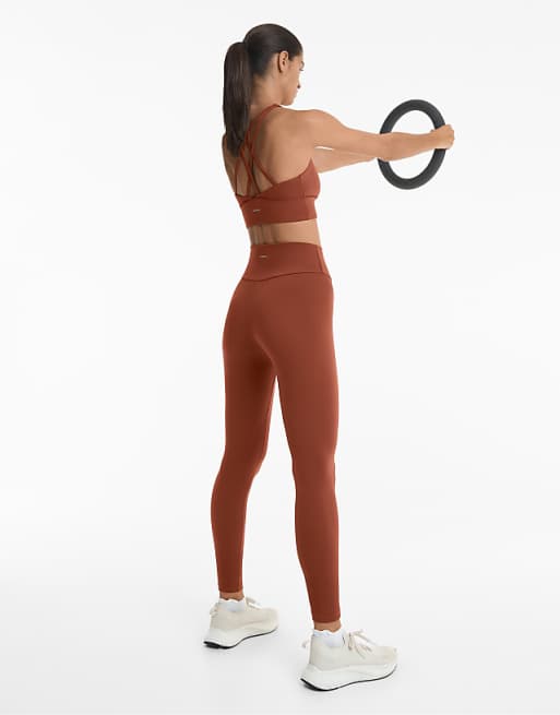 OYSHO Comfortlux High-rise Ankle-length Leggings In Brown Tile Red