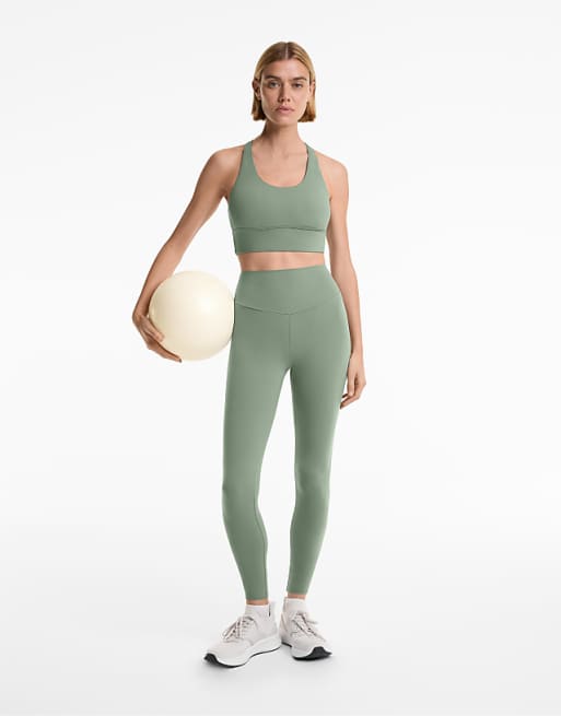 OYSHO Comfortlux High-rise Ankle-length Leggings In Washed Green