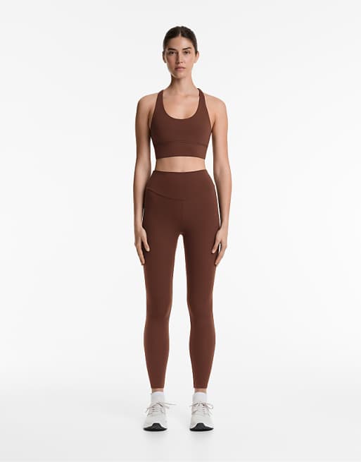 OYSHO Comfortlux High-rise Ankle-length Leggings In Brown