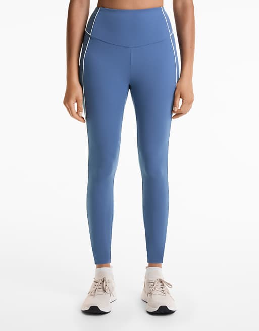 OYSHO Comfortlux High Rise Piping 65cm Ankle-length Leggings In Mid-blue
