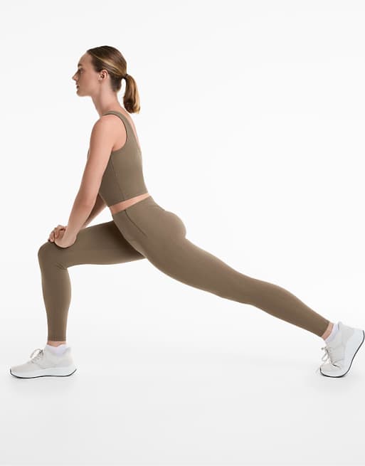 OYSHO Comfortlux High-rise Rib 65cm Ankle-length Leggings In Grey
