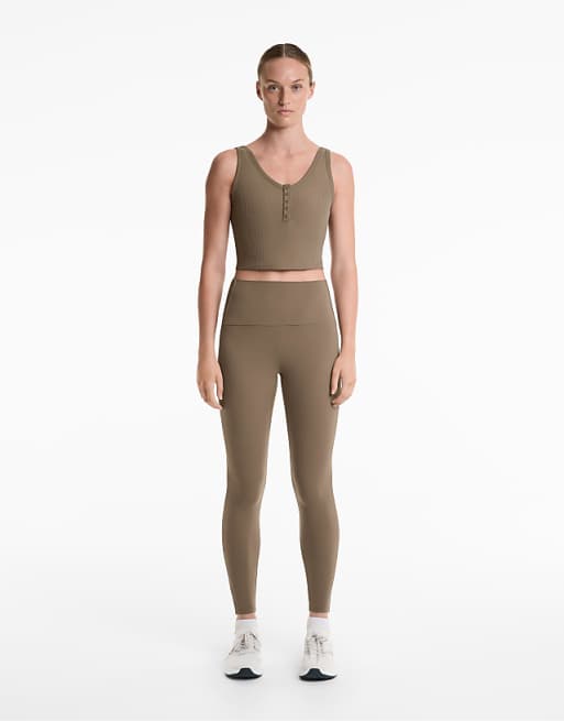 OYSHO Comfortlux high-rise rib 65cm ankle-length leggings in grey