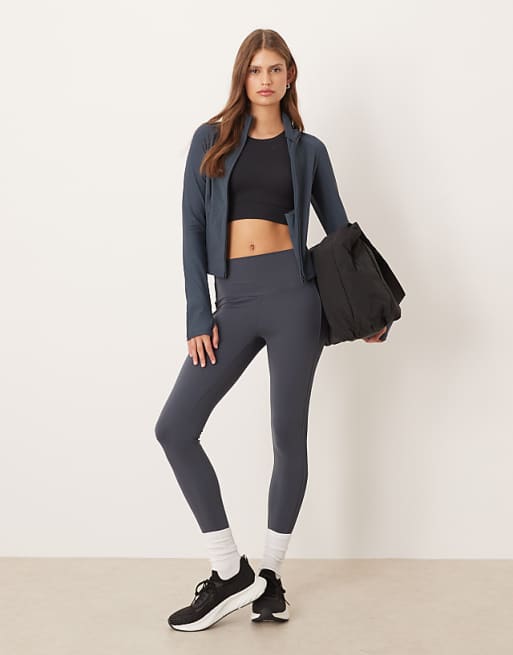 OYSHO Comfortlux high rise side rib 65cm ankle-length leggings in grey