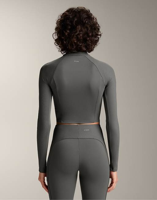 OYSHO Comfortlux Long-sleeve Side Rib Top In Dark Anthracite