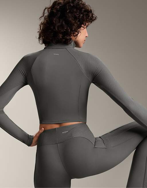 OYSHO Comfortlux Long-sleeve Side Rib Top In Dark Anthracite
