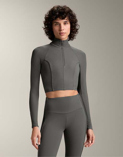 OYSHO Comfortlux long-sleeve side rib top in dark anthracite