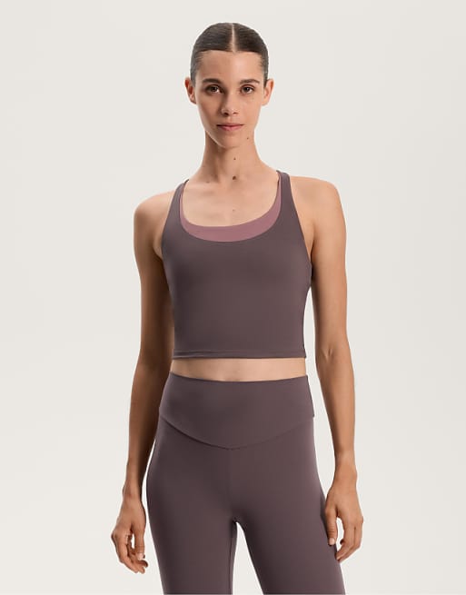 OYSHO Comfortlux overlay tank top in grey-purple