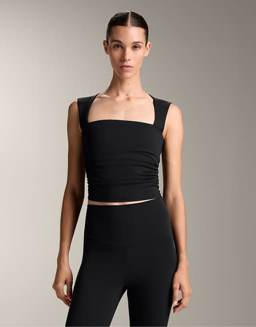 OYSHO Comfortlux Straight Neck Tank Top In Black