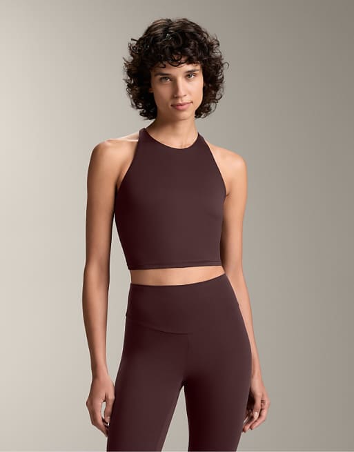 OYSHO Comfortlux strap tank top with cups in dark brown