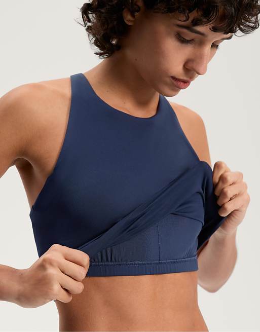 OYSHO Comfortlux Strap Tank Top With Cups In Navy Blue