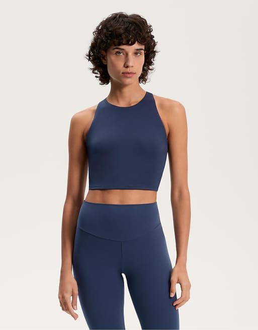 OYSHO Comfortlux strap tank top with cups in navy blue