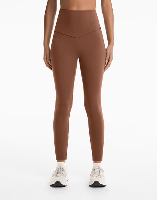 OYSHO Comfortlux Super High Rise 65cm Ankle-length Leggings With Pockets In Brown