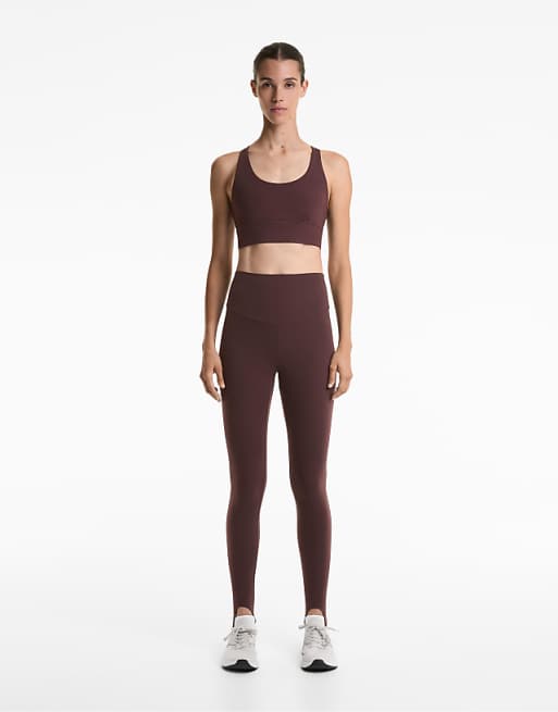 OYSHO Comfortlux Super High Rise Ankle-length Stirrup Leggings In Brown