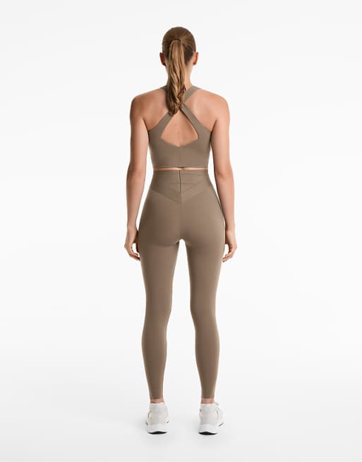 OYSHO Compressive Core Control Block High Rise 65cm Ankle-length Leggings In Mocha