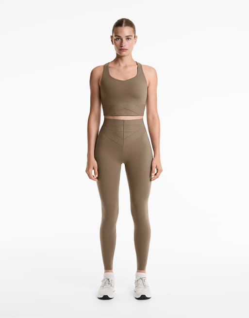 OYSHO Compressive Core Control Block High Rise 65cm Ankle-length Leggings In Mocha