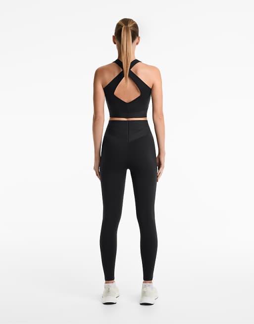 OYSHO Compressive Core Control Block High Rise 65cm Ankle-length Leggings In Black