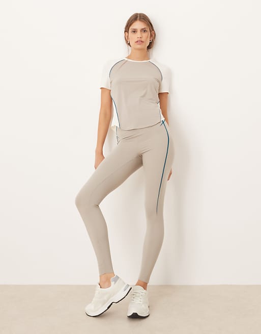 OYSHO Compressive core control lines high rise 65cm ankle-length leggings in mink