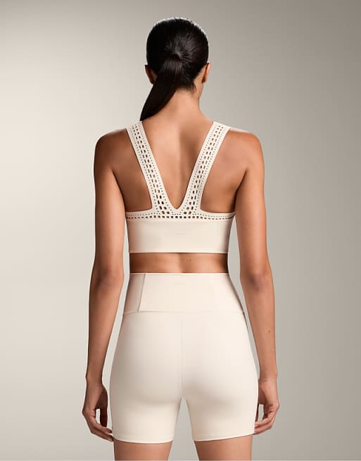 OYSHO Compressive Cutwork Tank Top In Pale Ecru