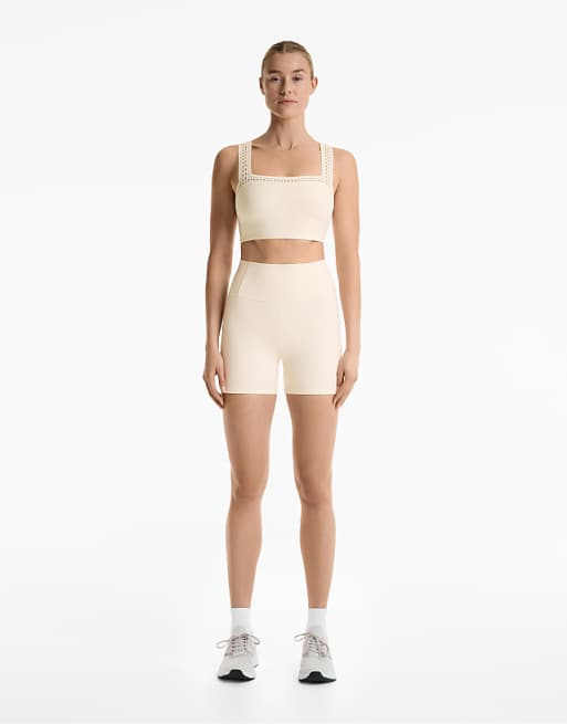 OYSHO Compressive High Rise 10cm Hot Pants In Pale Ecru