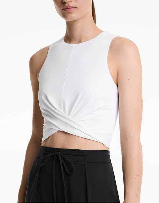 OYSHO Crossover Hem Tank Top In Off-white