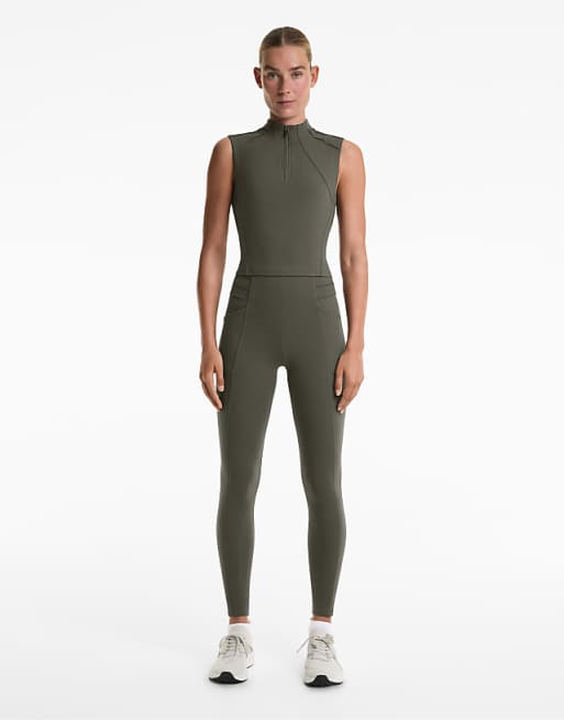 OYSHO Evermove Crease High Rise Ankle-length Leggings In Green