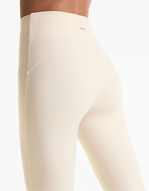 OYSHO High Rise Waffle 65cm Leggings In Ivory Ecru