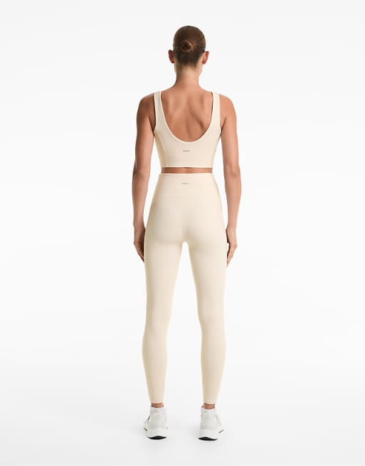 OYSHO High Rise Waffle 65cm Leggings In Ivory Ecru