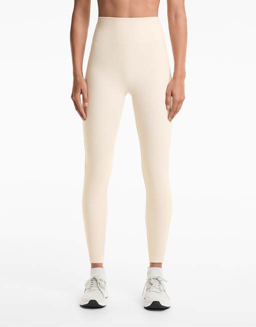 OYSHO High rise waffle 65cm leggings in ivory ecru