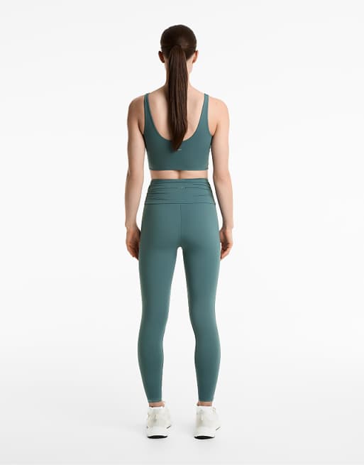 OYSHO Light Touch Draped V-cut Ankle-length Leggings In Washed Petrol Green