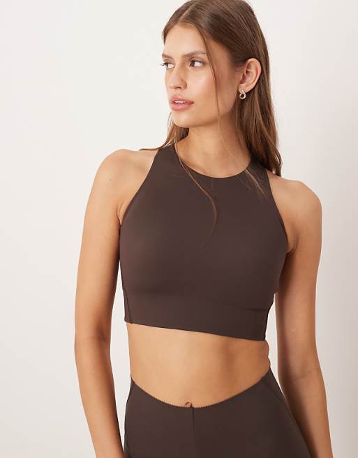 OYSHO Light Touch Medium-support Sports Bra In Brown