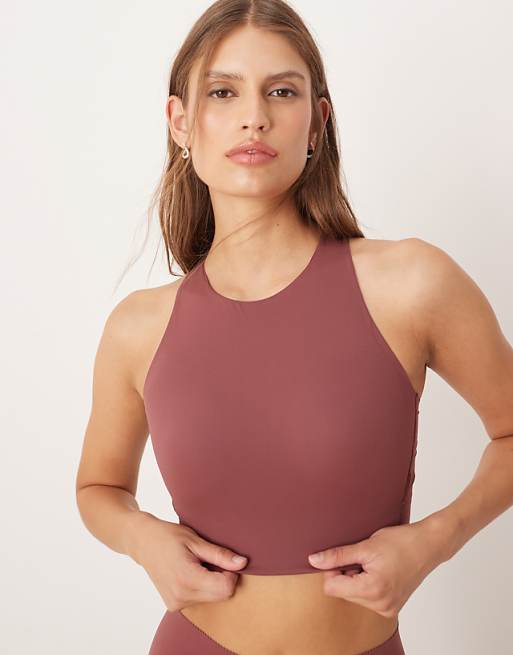 OYSHO Light touch medium-support sports bra in dark rosette